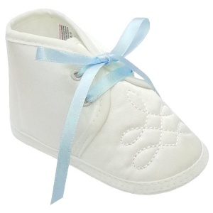 Baby Boys Ivory Satin Sky Blue Ribbon Shoes